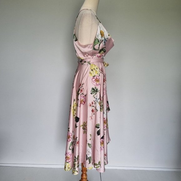 Sheike High Tea Multicolour Floral Cowl Neck Midi Dress with Belt Size 10 - Picture 4 of 9